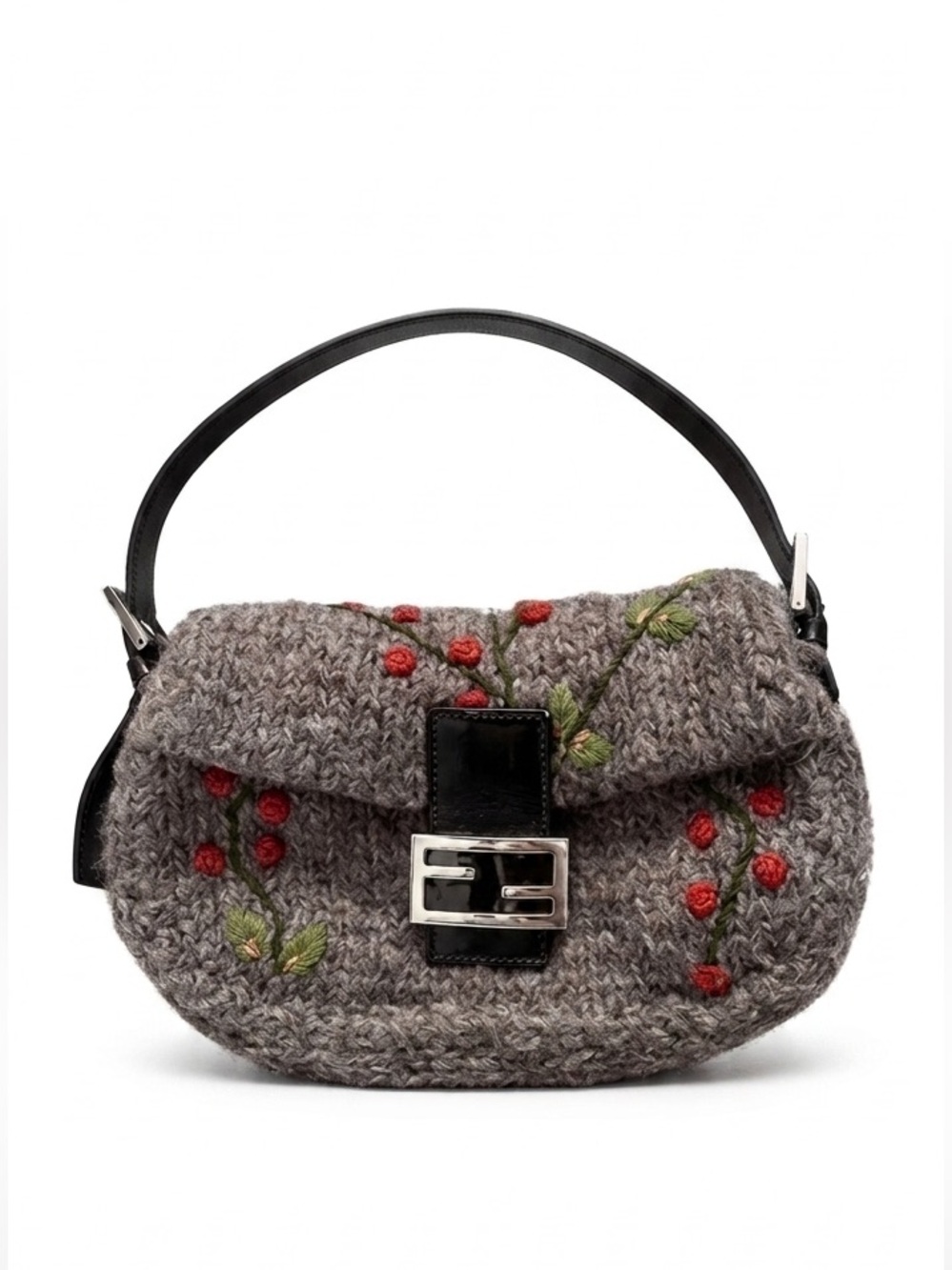 VINTAGE Fendi Baguette Knit Floral Crochet Brown Orange Green
